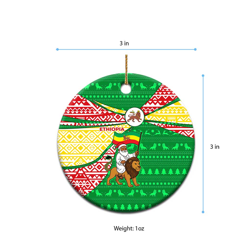 Ethiopia Christmas Ceramic Ornament Santa Riding Lion Ethiopian Flag Colors and Tribal - African Pride