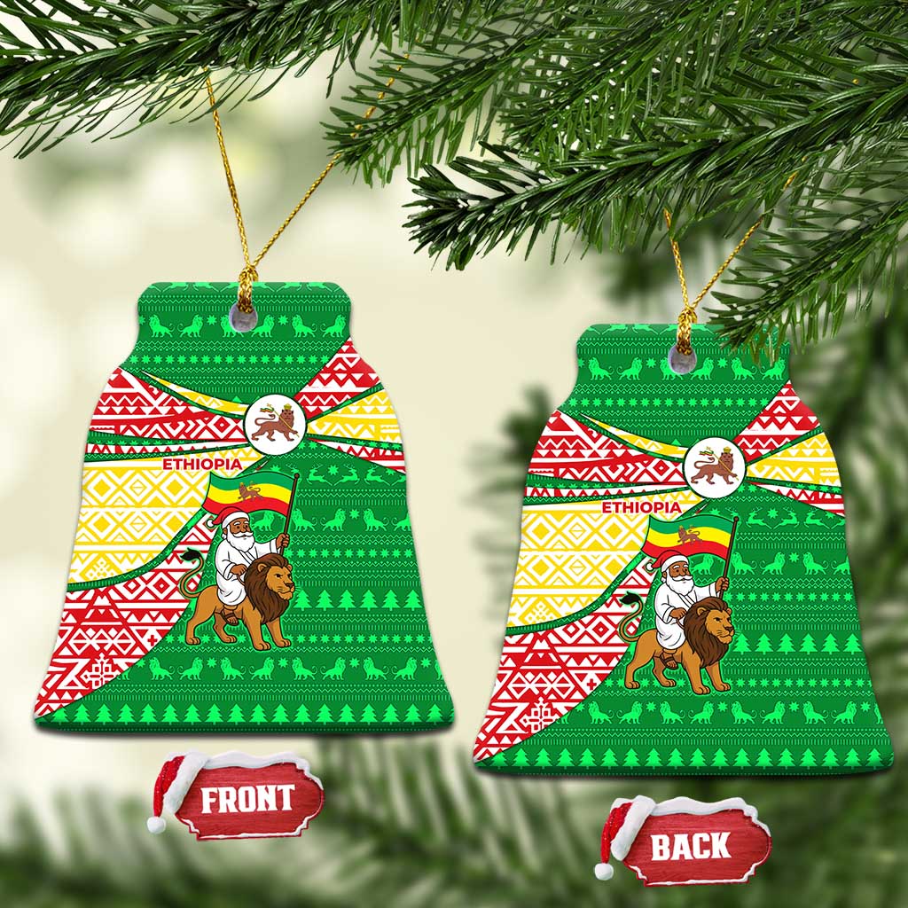 Ethiopia Christmas Ceramic Ornament Santa Riding Lion Ethiopian Flag Colors and Tribal - African Pride