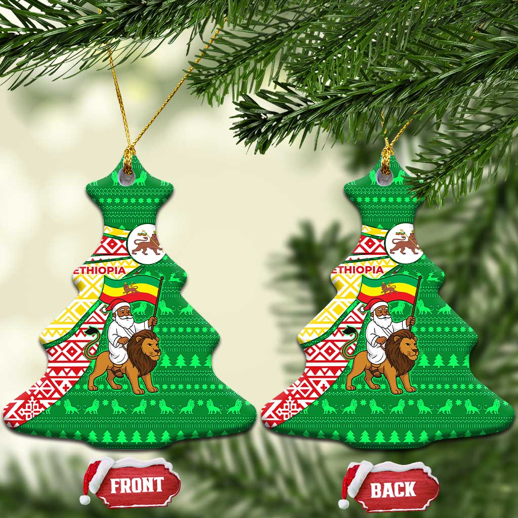 Ethiopia Christmas Ceramic Ornament Santa Riding Lion Ethiopian Flag Colors and Tribal - African Pride