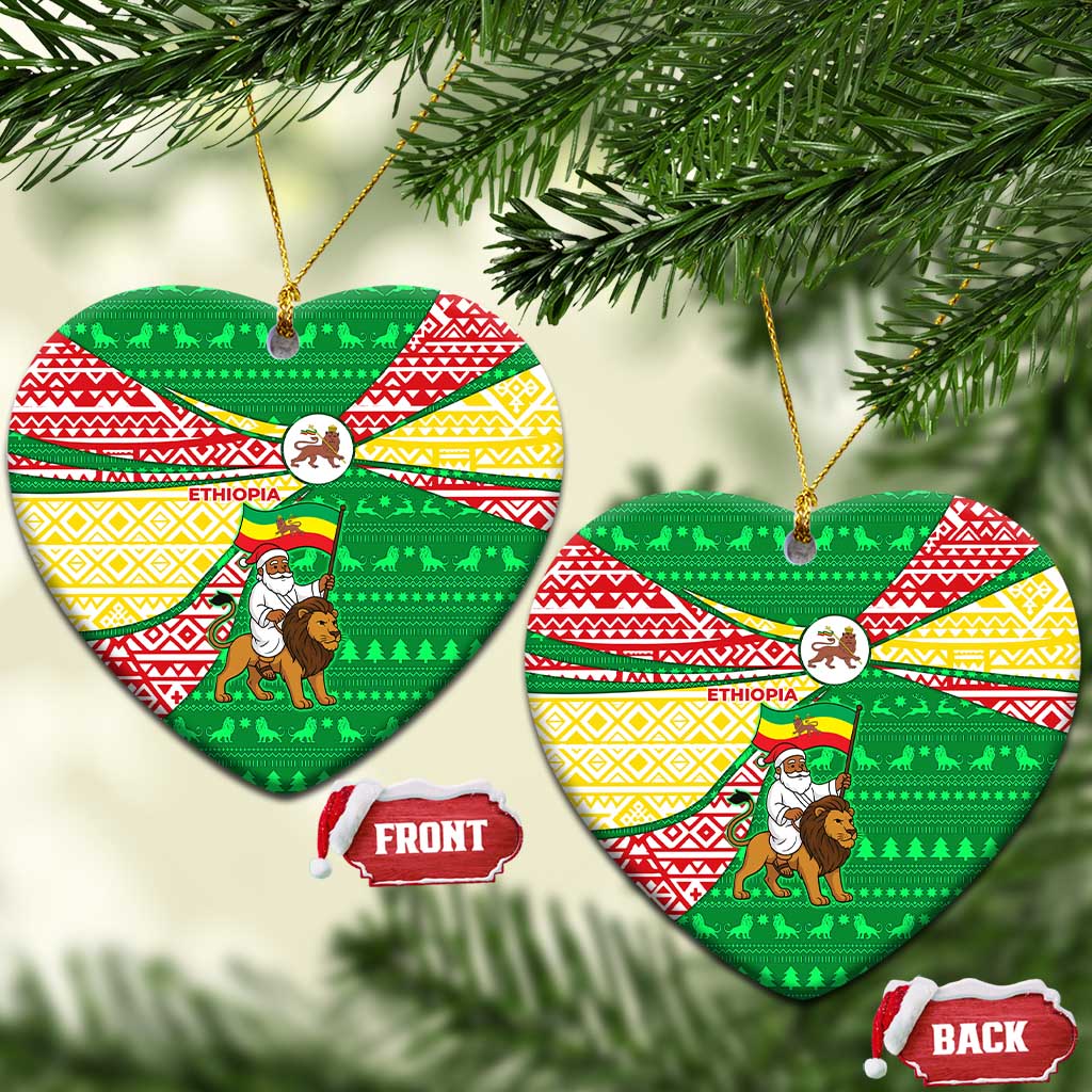 Ethiopia Christmas Ceramic Ornament Santa Riding Lion Ethiopian Flag Colors and Tribal - African Pride