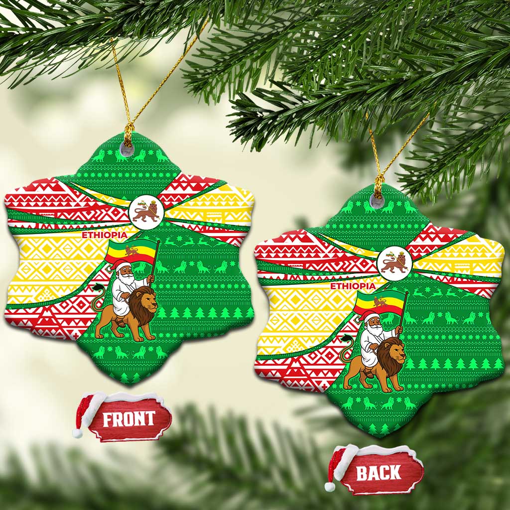 Ethiopia Christmas Ceramic Ornament Santa Riding Lion Ethiopian Flag Colors and Tribal - African Pride