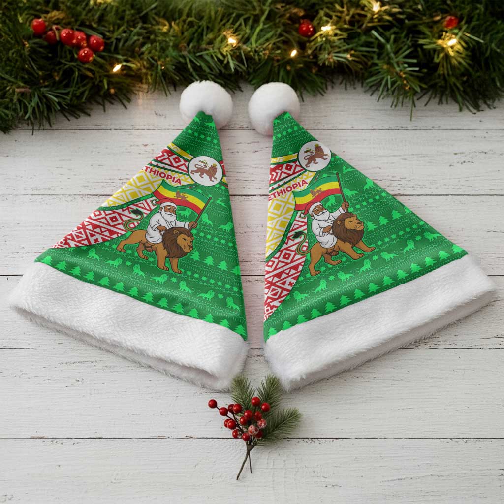 Ethiopia Christmas Santa Hat Santa Riding Lion Ethiopian Flag Colors and Tribal - African Pride