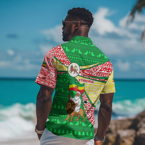 Ethiopia Christmas Hawaiian Shirt Santa Riding Lion Ethiopian Flag Colors and Tribal - African Pride