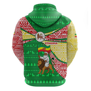 Ethiopia Christmas Hoodie Santa Riding Lion Ethiopian Flag Colors and Tribal - African Pride