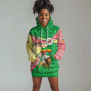 Ethiopia Christmas Hoodie Dress Santa Riding Lion Ethiopian Flag Colors and Tribal - African Pride