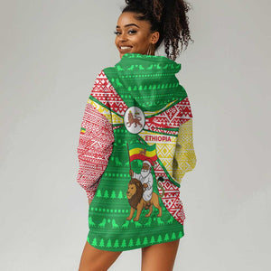 Ethiopia Christmas Hoodie Dress Santa Riding Lion Ethiopian Flag Colors and Tribal - African Pride