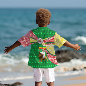 Ethiopia Christmas Kid Hawaiian Shirt Santa Riding Lion Ethiopian Flag Colors and Tribal - African Pride