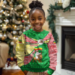 Ethiopia Christmas Kid Ugly Christmas Sweater Santa Riding Lion Ethiopian Flag Colors and Tribal - African Pride
