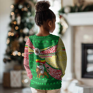 Ethiopia Christmas Kid Ugly Christmas Sweater Santa Riding Lion Ethiopian Flag Colors and Tribal - African Pride