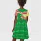 Ethiopia Christmas Kid Short Sleeve Dress Santa Riding Lion Ethiopian Flag Colors and Tribal - African Pride