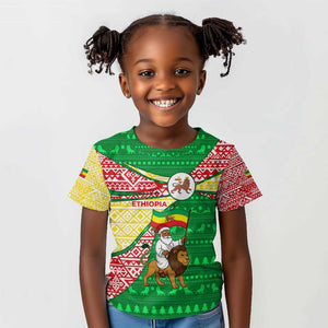 Ethiopia Christmas Kid T shirt Santa Riding Lion Ethiopian Flag Colors and Tribal - African Pride