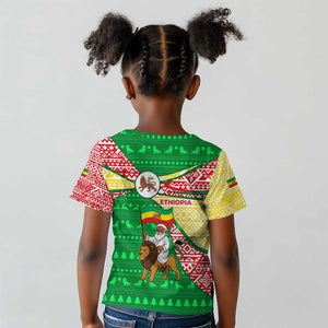 Ethiopia Christmas Kid T shirt Santa Riding Lion Ethiopian Flag Colors and Tribal - African Pride