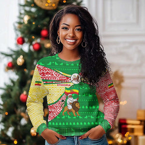 Ethiopia Christmas Ugly Christmas Sweater Santa Riding Lion Ethiopian Flag Colors and Tribal - African Pride