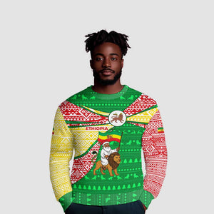 Ethiopia Christmas Ugly Christmas Sweater Santa Riding Lion Ethiopian Flag Colors and Tribal - African Pride