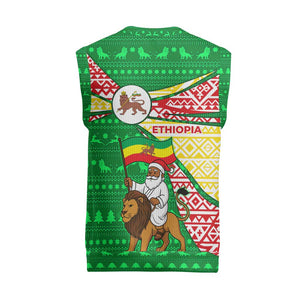Ethiopia Christmas Knitted V-Neck Vest Santa Riding Lion Ethiopian Flag Colors and Tribal - African Pride