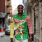 Ethiopia Christmas Long Sleeve Button Shirt Santa Riding Lion Ethiopian Flag Colors and Tribal - African Pride