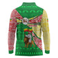 Ethiopia Christmas Long Sleeve Polo Shirt Santa Riding Lion Ethiopian Flag Colors and Tribal - African Pride
