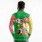 Ethiopia Christmas Long Sleeve Polo Shirt Santa Riding Lion Ethiopian Flag Colors and Tribal - African Pride