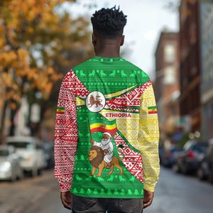 Ethiopia Christmas Long Sleeve Shirt Santa Riding Lion Ethiopian Flag Colors and Tribal - African Pride