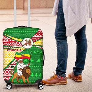 Ethiopia Christmas Luggage Cover Santa Riding Lion Ethiopian Flag Colors and Tribal - African Pride