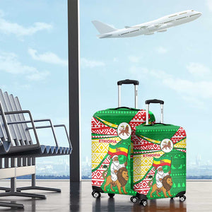 Ethiopia Christmas Luggage Cover Santa Riding Lion Ethiopian Flag Colors and Tribal - African Pride