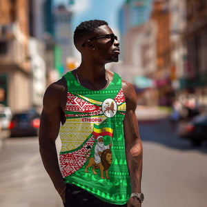 Ethiopia Christmas Men Tank Top Santa Riding Lion Ethiopian Flag Colors and Tribal - African Pride