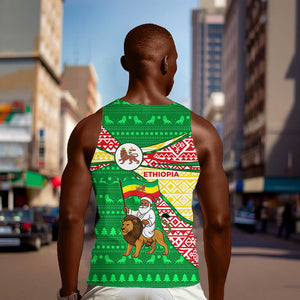 Ethiopia Christmas Men Tank Top Santa Riding Lion Ethiopian Flag Colors and Tribal - African Pride