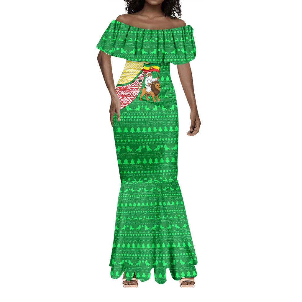 Ethiopia Christmas Mermaid Dress Santa Riding Lion Ethiopian Flag Colors and Tribal - African Pride