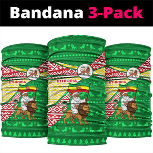 Ethiopia Christmas Neck Gaiter Santa Riding Lion Ethiopian Flag Colors and Tribal - African Pride