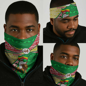 Ethiopia Christmas Neck Gaiter Santa Riding Lion Ethiopian Flag Colors and Tribal - African Pride