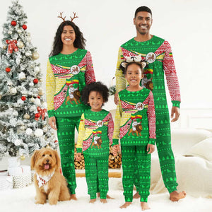 Ethiopia Christmas Pajama Set Santa Riding Lion Ethiopian Flag Colors and Tribal - African Pride