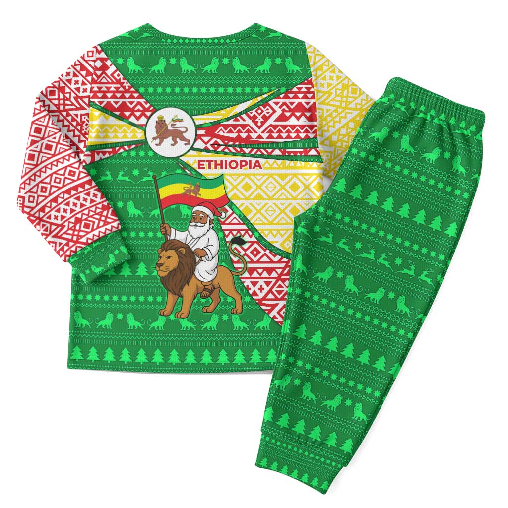 Ethiopia Christmas Pajama Set Santa Riding Lion Ethiopian Flag Colors and Tribal - African Pride