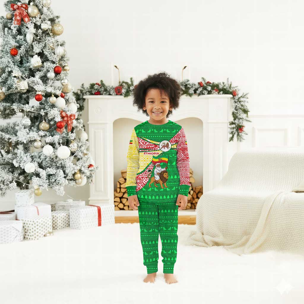 Ethiopia Christmas Pajama Set Santa Riding Lion Ethiopian Flag Colors and Tribal - African Pride