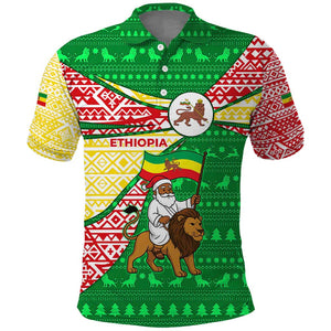 Ethiopia Christmas Polo Shirt Santa Riding Lion Ethiopian Flag Colors and Tribal - African Pride