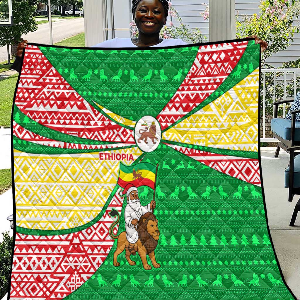 Ethiopia Christmas Quilt Santa Riding Lion Ethiopian Flag Colors and Tribal - African Pride