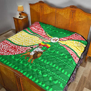 Ethiopia Christmas Quilt Santa Riding Lion Ethiopian Flag Colors and Tribal - African Pride