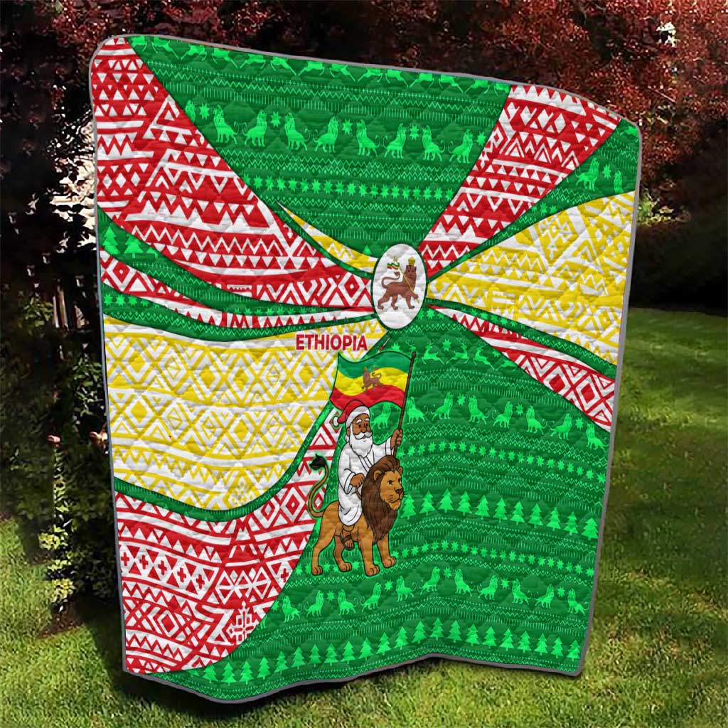 Ethiopia Christmas Quilt Santa Riding Lion Ethiopian Flag Colors and Tribal - African Pride