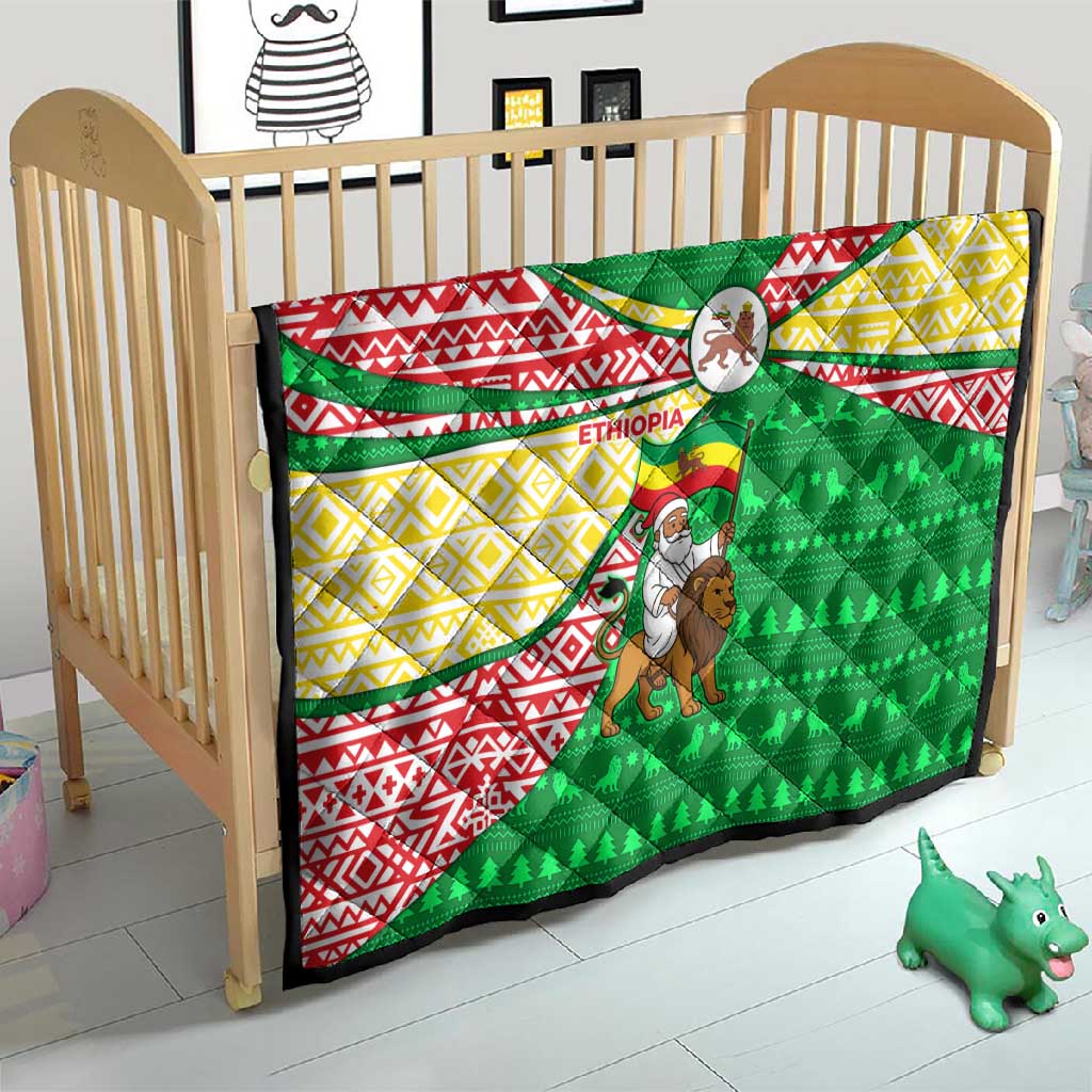 Ethiopia Christmas Quilt Santa Riding Lion Ethiopian Flag Colors and Tribal - African Pride