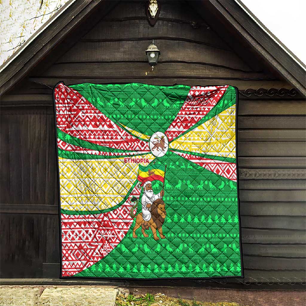 Ethiopia Christmas Quilt Santa Riding Lion Ethiopian Flag Colors and Tribal - African Pride