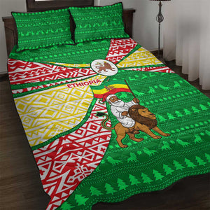 Ethiopia Christmas Quilt Bed Set Santa Riding Lion Ethiopian Flag Colors and Tribal - African Pride