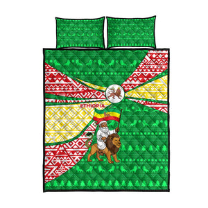 Ethiopia Christmas Quilt Bed Set Santa Riding Lion Ethiopian Flag Colors and Tribal - African Pride