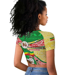 Ethiopia Christmas Raglan Cropped T shirt Santa Riding Lion Ethiopian Flag Colors and Tribal - African Pride