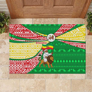 Ethiopia Christmas Rubber Doormat Santa Riding Lion Ethiopian Flag Colors and Tribal - African Pride