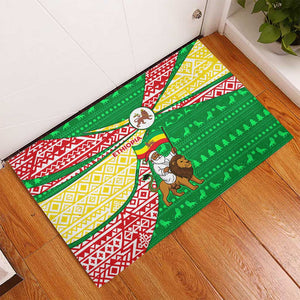 Ethiopia Christmas Rubber Doormat Santa Riding Lion Ethiopian Flag Colors and Tribal - African Pride