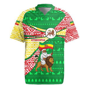 Ethiopia Christmas Rugby Jersey Santa Riding Lion Ethiopian Flag Colors and Tribal - African Pride