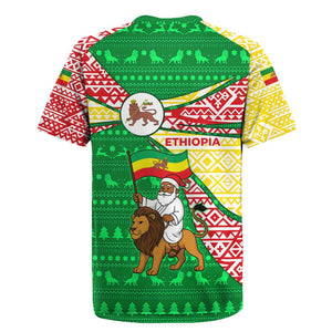 Ethiopia Christmas Rugby Jersey Santa Riding Lion Ethiopian Flag Colors and Tribal - African Pride