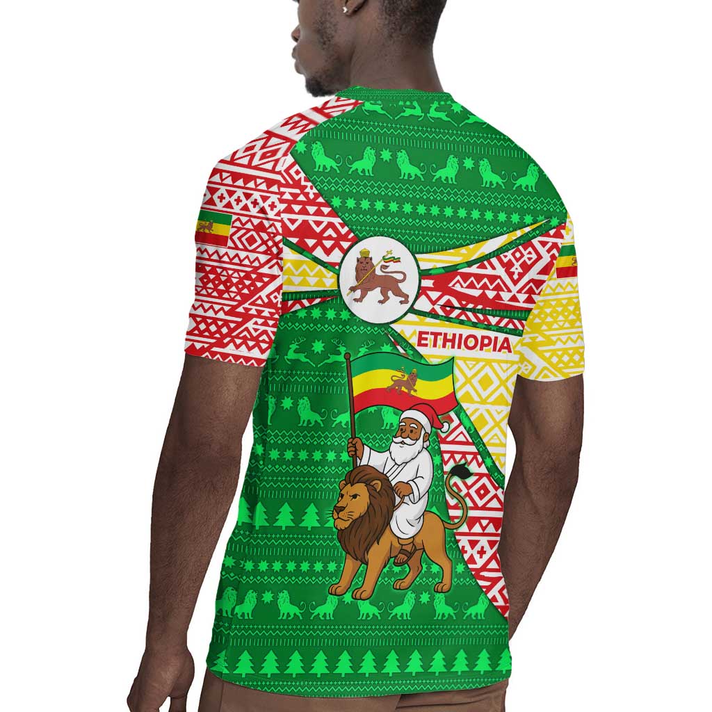 Ethiopia Christmas Rugby Jersey Santa Riding Lion Ethiopian Flag Colors and Tribal - African Pride