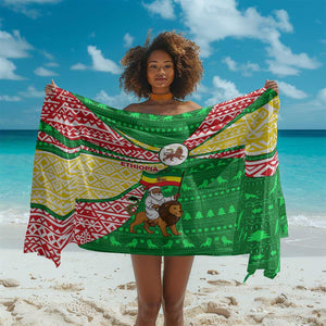 Ethiopia Christmas Sarong Santa Riding Lion Ethiopian Flag Colors and Tribal - African Pride