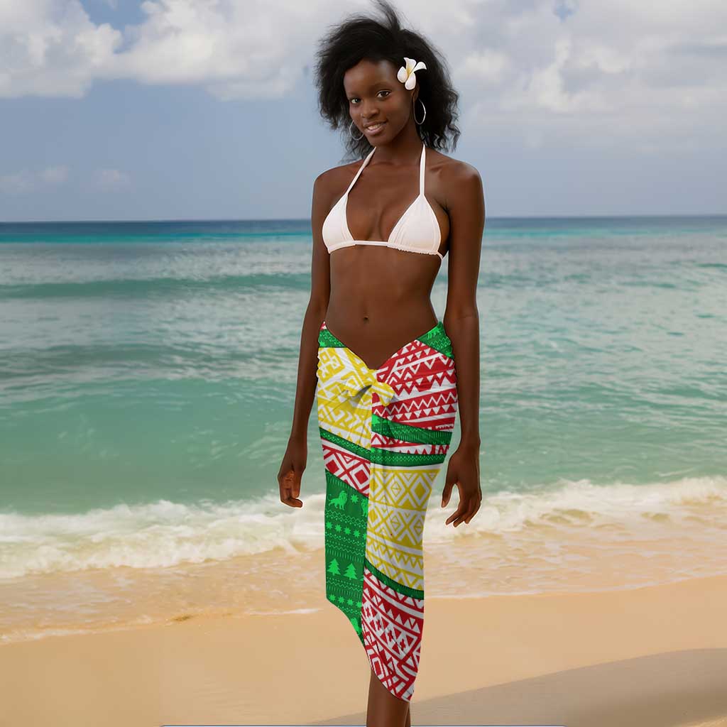 Ethiopia Christmas Sarong Santa Riding Lion Ethiopian Flag Colors and Tribal - African Pride