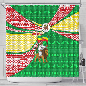 Ethiopia Christmas Shower Curtain Santa Riding Lion Ethiopian Flag Colors and Tribal - African Pride